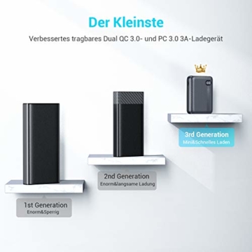 AINOPE Power Bank, eines der kleinsten tragbaren 10000mAh 3A PD QC 3.0 Ladegeräte, 18W Telefonakku mit DREI Ausgängen, [LED-Anzeige] kompatibles iPhone, iPad, Samsung Galaxy usw. - 5