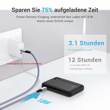 AINOPE Power Bank, eines der kleinsten tragbaren 10000mAh 3A PD QC 3.0 Ladegeräte, 18W Telefonakku mit DREI Ausgängen, [LED-Anzeige] kompatibles iPhone, iPad, Samsung Galaxy usw. - 6