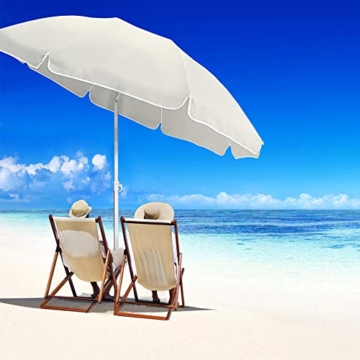Aufun Sonnenschirm Strand Ø 200 cm Knickbar Marktschirm aus Polyester UV50+ Sonnenschutz Gartenschirm Terrassenschirm Strandsonnenschirm, Höhenverstellbar 135-208 cm, Beige Rund - 2