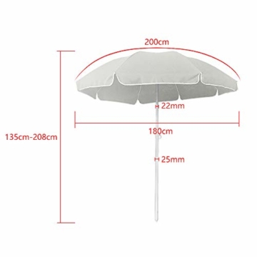 Aufun Sonnenschirm Strand Ø 200 cm Knickbar Marktschirm aus Polyester UV50+ Sonnenschutz Gartenschirm Terrassenschirm Strandsonnenschirm, Höhenverstellbar 135-208 cm, Beige Rund - 4