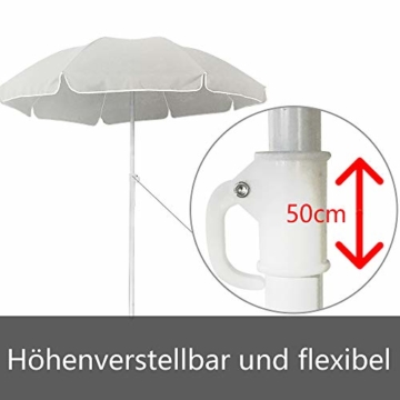 Aufun Sonnenschirm Strand Ø 200 cm Knickbar Marktschirm aus Polyester UV50+ Sonnenschutz Gartenschirm Terrassenschirm Strandsonnenschirm, Höhenverstellbar 135-208 cm, Beige Rund - 5