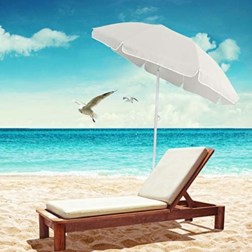 Aufun Sonnenschirm Strand Ø 200 cm Knickbar Marktschirm aus Polyester UV50+ Sonnenschutz Gartenschirm Terrassenschirm Strandsonnenschirm, Höhenverstellbar 135-208 cm, Beige Rund - 6