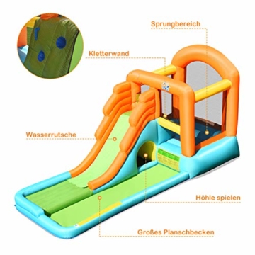 COSTWAY Hüpfburg aufblasbar, Wasserrutsche Spielpool, Springburg mit Rutsche, Wasserpark Planschbecken (490x225x240cm) - 6