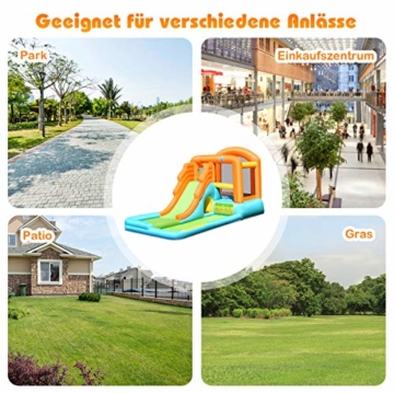 COSTWAY Hüpfburg aufblasbar, Wasserrutsche Spielpool, Springburg mit Rutsche, Wasserpark Planschbecken (490x225x240cm) - 7