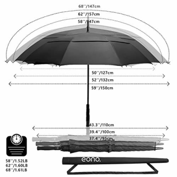 Eono by Amazon - 58 Inch Automatische Öffnen Golf Schirme Extra Große, Übergroß Doppelt Überdachung Belüftet Golfschirme, Winddicht wasserdichte Stock Regenschirme, Reise Golfschirm, Schwarz/Rot - 2