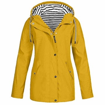 FRAUIT Regenmantel Damen Outdoor Plus Solide Wasserdichter Kapuzenjacke Regenjacke für Damen Outdoorjacken Wasserdichter Regenmantel mit Kapuze Windproof (L, SD-Gelb) - 1