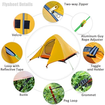 GEERTOP Campingzelt Ultraleichte 2 Personen Doppelten Zelt 3-4 Saison Camping Zelt für Trekking, Outdoor, Festival mit kleinem Packmaß - 2