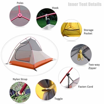 GEERTOP Campingzelt Ultraleichte 2 Personen Doppelten Zelt 3-4 Saison Camping Zelt für Trekking, Outdoor, Festival mit kleinem Packmaß - 3