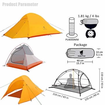 GEERTOP Campingzelt Ultraleichte 2 Personen Doppelten Zelt 3-4 Saison Camping Zelt für Trekking, Outdoor, Festival mit kleinem Packmaß - 4