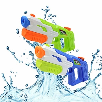 HUOHUOHUO Wasserpistole 2er Pack Reichweite 8 Meter Wassertank 1 Liter Sommer Strand Pool Spielzeug für Kinder Erwachsener - 1