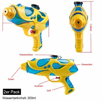 infinitoo 2 Stück Wasserpistole Spritzpistolen Set 200ml Water Gun mit 8-10 Meter Reichweite Blaster Spielzeug für Kinder Party Strand Pool etc. - 6