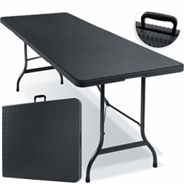 KESSER® Buffettisch Tisch klappbar Kunststoff 180x75 cm Rattan Optik Campingtisch Partytisch Klapptisch Gartentisch für Garten Terrasse und Balkon zusammenklappbar 6 Personen ink. Tragegriff Anthrazit - 1