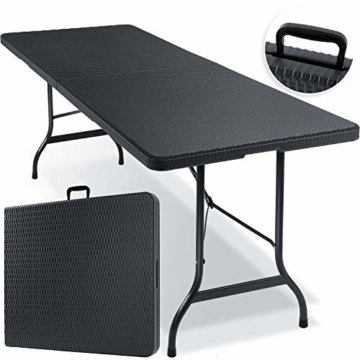 KESSER® Buffettisch Tisch klappbar Kunststoff 180x75 cm Rattan Optik Campingtisch Partytisch Klapptisch Gartentisch für Garten Terrasse und Balkon zusammenklappbar 6 Personen ink. Tragegriff Anthrazit - 1