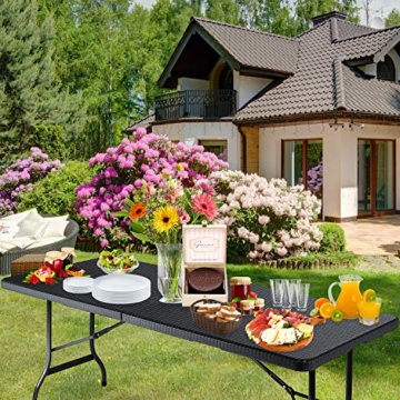 KESSER® Buffettisch Tisch klappbar Kunststoff 180x75 cm Rattan Optik Campingtisch Partytisch Klapptisch Gartentisch für Garten Terrasse und Balkon zusammenklappbar 6 Personen ink. Tragegriff Anthrazit - 6