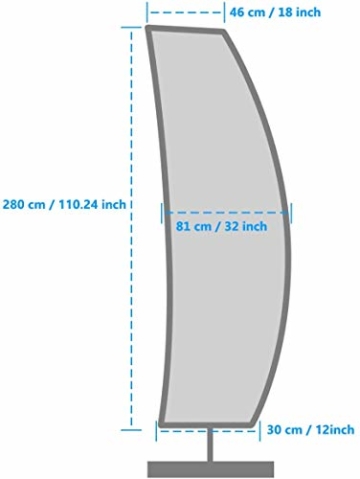 Nasharia Schutzhülle für Ampelschirm, Ampelschirm Oxford-Gewebe Schutzhülle 2 bis 4 M Große Sonnenschirm Abdeckung Wetterfeste, UV-Anti, Winddicht und Schneesicher für Outdoor (280x30/81/46cm) - 8