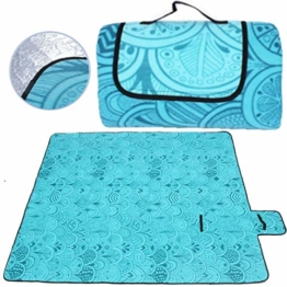 SaiXuan Picknickdecke 200 x 200 cm Outdoor Stranddecke wasserdichte sanddichte tolle Picknick-Matte Fleece wärmeisoliert wasserdicht mit Tragegriff (Pfauenblau) - 1