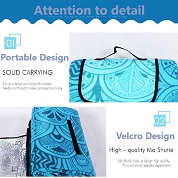 SaiXuan Picknickdecke 200 x 200 cm Outdoor Stranddecke wasserdichte sanddichte tolle Picknick-Matte Fleece wärmeisoliert wasserdicht mit Tragegriff (Pfauenblau) - 6