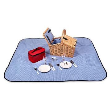 Schramm® Picknickkorb aus Weidenholz mit Henkel für 2 Personen hochwertiger Weidenkorb mit Picknickdecke Picknickset innen blau kariert - 3