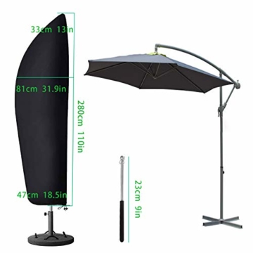 T98 Sonnenschirm Schutzhülle mit Stab, Ampelschirm Schutzhülle 420D Oxford-Gewebe Große Sonnenschirm Abdeckung 2 bis 4 m Wasserdicht UV-Beständiges Sonnenschirmhülle Abdeckhauben, 280x33/81/47 cm - 5