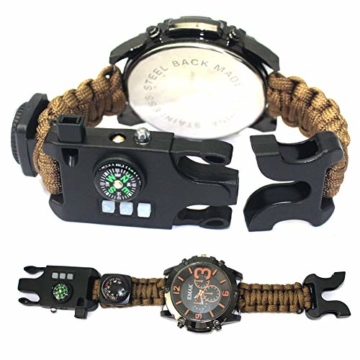 CWYPB Survival Armbacelet Watch, Multifunktionale Notfall-Welt-Outdoor-Umbrella Rope Woven Uhren mit Paracord Whistle Fire Starter Compass und Thermometer Gear,C - 2