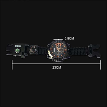 CWYPB Survival Armbacelet Watch, Multifunktionale Notfall-Welt-Outdoor-Umbrella Rope Woven Uhren mit Paracord Whistle Fire Starter Compass und Thermometer Gear,C - 5