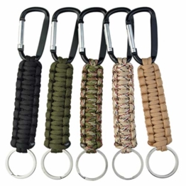 Paracord Schlüsselanhänger mit Karabiner, geflochtenes Schlüsselband, Haken, Survival-Kits für Schlüssel, Outdoor, Camping, Wandern, Rucksack, für Männer und Frauen, 5 Farben - 1