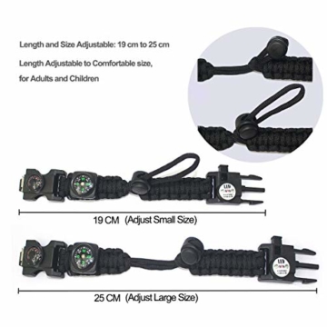 Paracord Survival Armband Kit für Herren Damen, Survival Armband mit Feuerstein + Kompass + Thermome (Schwarz + Armeegrün) - 5