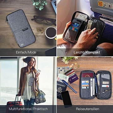 Reiseorganizer Tasche Ausweistasche mit RFID Blocker -Evershop Wasserdicht Reisedokumententasche Reisepass Tasche mit Handschlaufe für Pass, Kreditkarten, Flugkarten,Münzen und andere Reise-Zubehör - 5