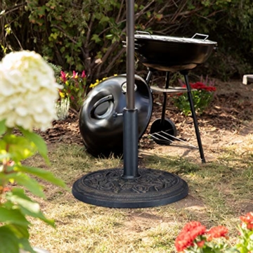 Relaxdays Sonnenschirmständer Rosen Design, für Schirmstange 35/38 / 48 mm, windfest, stabil, Kunstharz, schwarz-gold - 3