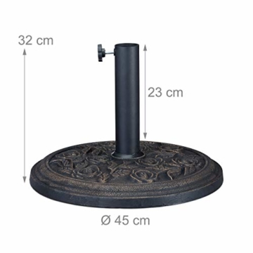 Relaxdays Sonnenschirmständer Rosen Design, für Schirmstange 35/38 / 48 mm, windfest, stabil, Kunstharz, schwarz-gold - 6