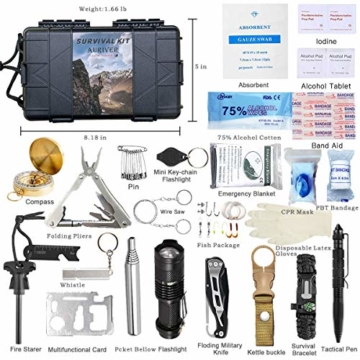 Survival Kit 24 in 1, Außen Erste Hilfe Set Männer, Freund, Ehemann, Papa oder Vater ideal Vatertagsgeschenk, für Wandern, Camping, Outdoor-Abenteuer - 4