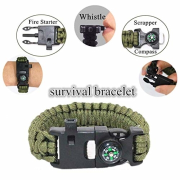 Unihoh Survival Kit 15 in 1,Außen Notfall Survival Kit mit Klappmesser, Armband, Taschenlampe,Rettungsdecke Optimal für Campen oder Wandern Outdoor Abenteuer - 6