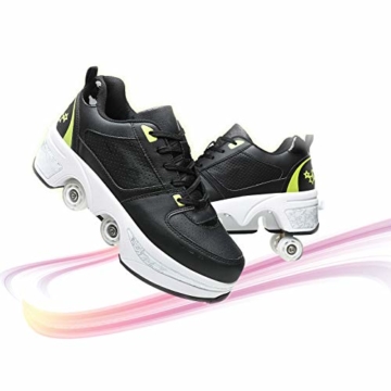 Fbestxie Inline Skates Casual Sneakers 2 in 1 Allrad-Deform Wheel Walk Dual Use Multifunktionale Mode Sneaker Deformationsschuhe Für Kinder Jungen Mädchen Rollschuhe,Black Green,38 - 1