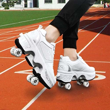 Fbestxie Laufschuhe Sportschuhe Kinder Skateboard Schuhe Kinderschuhe Mit Rollen Multifunktionale Deformation Schuhe Outdoor-, Indoor- Und Eisbahn-Skaten,White Silver,41 - 4
