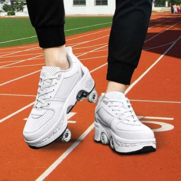 Fbestxie Laufschuhe Sportschuhe Kinder Skateboard Schuhe Kinderschuhe Mit Rollen Multifunktionale Deformation Schuhe Outdoor-, Indoor- Und Eisbahn-Skaten,White Silver,41 - 5