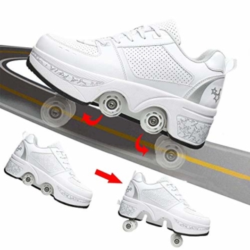 Fbestxie Laufschuhe Sportschuhe Kinder Skateboard Schuhe Kinderschuhe Mit Rollen Multifunktionale Deformation Schuhe Outdoor-, Indoor- Und Eisbahn-Skaten,White Silver,41 - 6