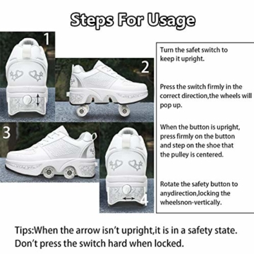 Fbestxie Laufschuhe Sportschuhe Kinder Skateboard Schuhe Kinderschuhe Mit Rollen Multifunktionale Deformation Schuhe Outdoor-, Indoor- Und Eisbahn-Skaten,White Silver,41 - 7
