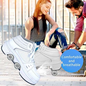 Fbestxie LED Rollschuhe Mit Räder,Mädchen Quad Roller Skates Damen Skate Roller,2-In-1- Skate Schuhe Sportschuhe Multifunktionale Deformation Schuhe Für Unsichtbare Schuhe Fersenroller Kinder,Weiß,36 - 2