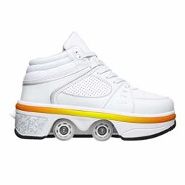 Fbestxie LED Rollschuhe Mit Räder,Mädchen Quad Roller Skates Damen Skate Roller,2-In-1- Skate Schuhe Sportschuhe Multifunktionale Deformation Schuhe Für Unsichtbare Schuhe Fersenroller Kinder,Weiß,35 - 1