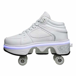 Fbestxie LED Rollschuhe Mit Räder,Mädchen Quad Roller Skates Damen Skate Roller,2-In-1- Skate Schuhe Sportschuhe Multifunktionale Deformation Schuhe Für Unsichtbare Schuhe Fersenroller Kinder,Weiß,39 - 1
