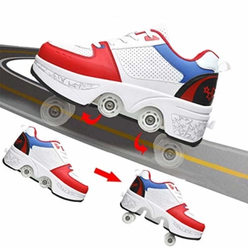 Fbestxie Multifunktionale Deformation Schuhe Quad Skate Rollschuhe Skating Outdoor Sportschuhe Für Erwachsene Sneakers Mit Rollen,White Blue,39 - 5