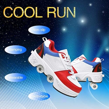 Fbestxie Multifunktionale Deformation Schuhe Quad Skate Rollschuhe Skating Outdoor Sportschuhe Für Erwachsene Sneakers Mit Rollen,White Blue,39 - 6