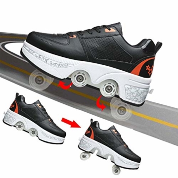 Fbestxie Rollschuhe Mädchen Quad Roller Skates Damen Skate Roller,2-In-1- Skate Schuhe Sportschuhe Multifunktionale Deformation Schuhe Für Mädchen Unsichtbare Schuhe Kinder,Black orange,38 - 3