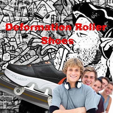 Fbestxie Rollschuhe Mädchen Quad Roller Skates Damen Skate Roller,2-In-1- Skate Schuhe Sportschuhe Multifunktionale Deformation Schuhe Für Mädchen Unsichtbare Schuhe Kinder,Black orange,38 - 5