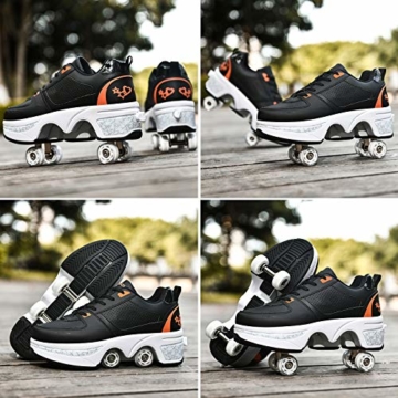 Fbestxie Rollschuhe Mädchen Quad Roller Skates Damen Skate Roller,2-In-1- Skate Schuhe Sportschuhe Multifunktionale Deformation Schuhe Für Mädchen Unsichtbare Schuhe Kinder,Black orange,38 - 7