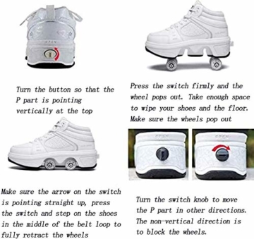 FLY FLU Schuhe Mit Rollen Skateboardschuhe,Inline-Skate,2-in-1-Mehrzweckschuhe,Verstellbare Quad-Rollschuh-Stiefel-Männliche Und Weibliche Paare 35-43EU,White-38 - 2