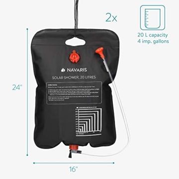 Navaris 2er Set Campingdusche solar 20 L - 2 x Camping Dusche Solardusche - Campdusche Reisedusche kompakt - Camp Shower Outdoordusche mobil - 2