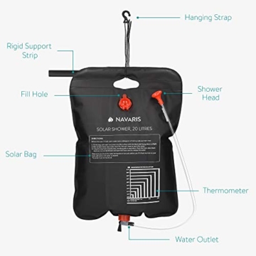 Navaris 2er Set Campingdusche solar 20 L - 2 x Camping Dusche Solardusche - Campdusche Reisedusche kompakt - Camp Shower Outdoordusche mobil - 5