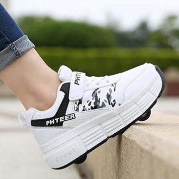 NNN Sportschuhe Skateboard Outdoor Gymnastik Turnschuhe Jungen Mädchen Freizeitschuh Schuhe Mit Rollen Drucktaste Einstellbare Skateboardschuhe Für Kinder Mädchen Junge Erwachsene,White1-42… - 2
