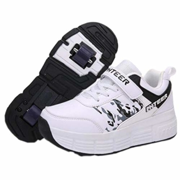 NNN Sportschuhe Skateboard Outdoor Gymnastik Turnschuhe Jungen Mädchen Freizeitschuh Schuhe Mit Rollen Drucktaste Einstellbare Skateboardschuhe Für Kinder Mädchen Junge Erwachsene,White1-42… - 3
